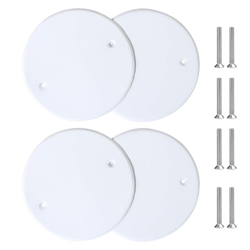 Bueyfolt 5 Inch White Metal Ceiling Blank-Up Cover, Cover Plate For 4 Inch Round/Octagon Box Openings On Ceilings Or Walls, Holes Are Spaced 3.5 Inches, Mounting Screws Included (4 Pack) - Image 1